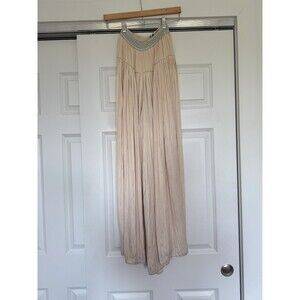 Free People Womens XS Beige Pleated Wide Leg Baggy Smocked Maxi Pants Oversized